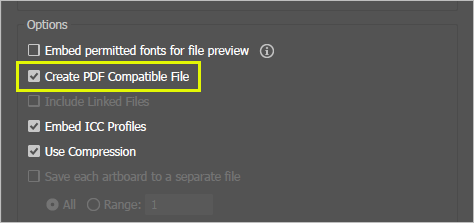 Screenshot of the Create PDF Compatible File setting in Illustrator